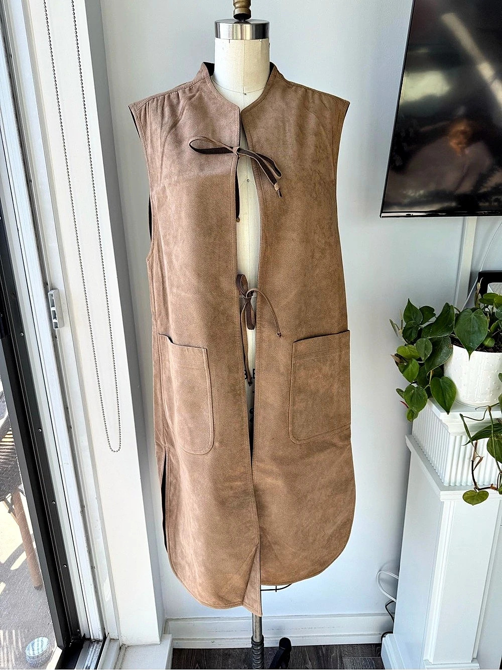 Custom made Brown Sleeveless Suede like Vest